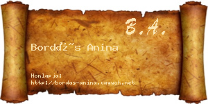 Bordás Anina névjegykártya